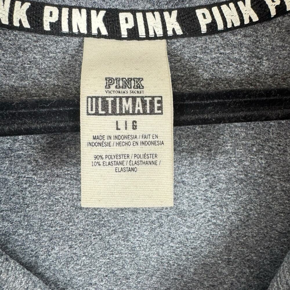 PINK‎ Victoria's Secret Gray White Mock Neck 1/4 Zip Long Sleeve Pullover Size L - Picture 5 of 6